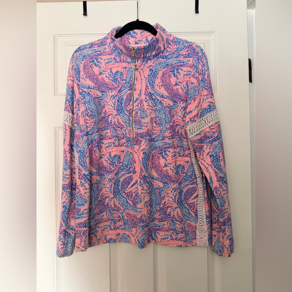 Lilly Pulitzer Jonah Popover Coastal Blue Maybe Gator Size Large